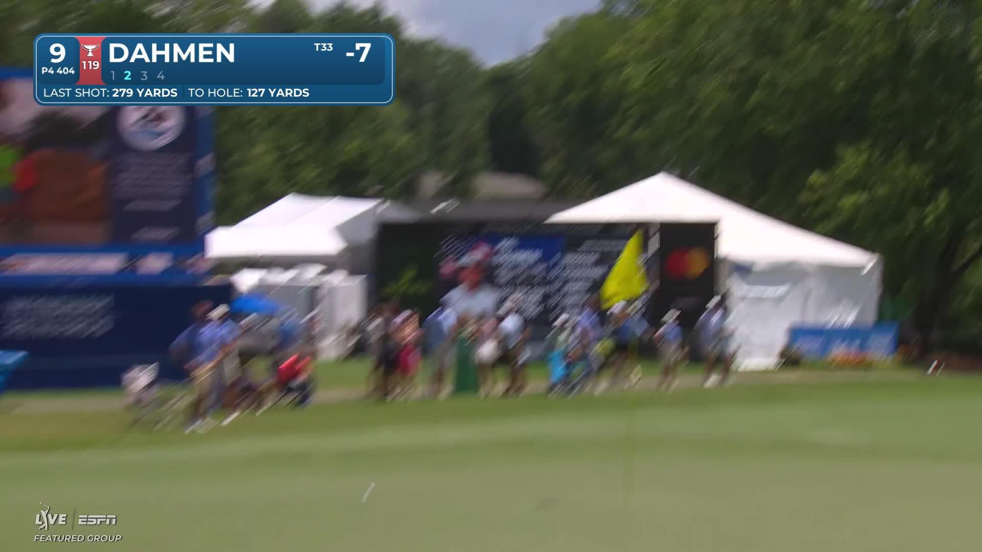 Joel Dahmen gets up-and-down from 128 yards for birdie on No. 9 at Wyndham