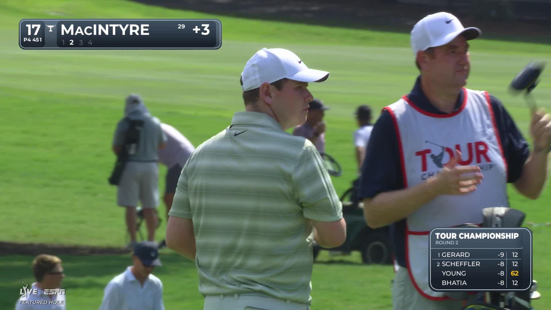 Robert MacIntyre gets up-and-down from 153 yards for birdie on No. 17 at TOUR Championship
