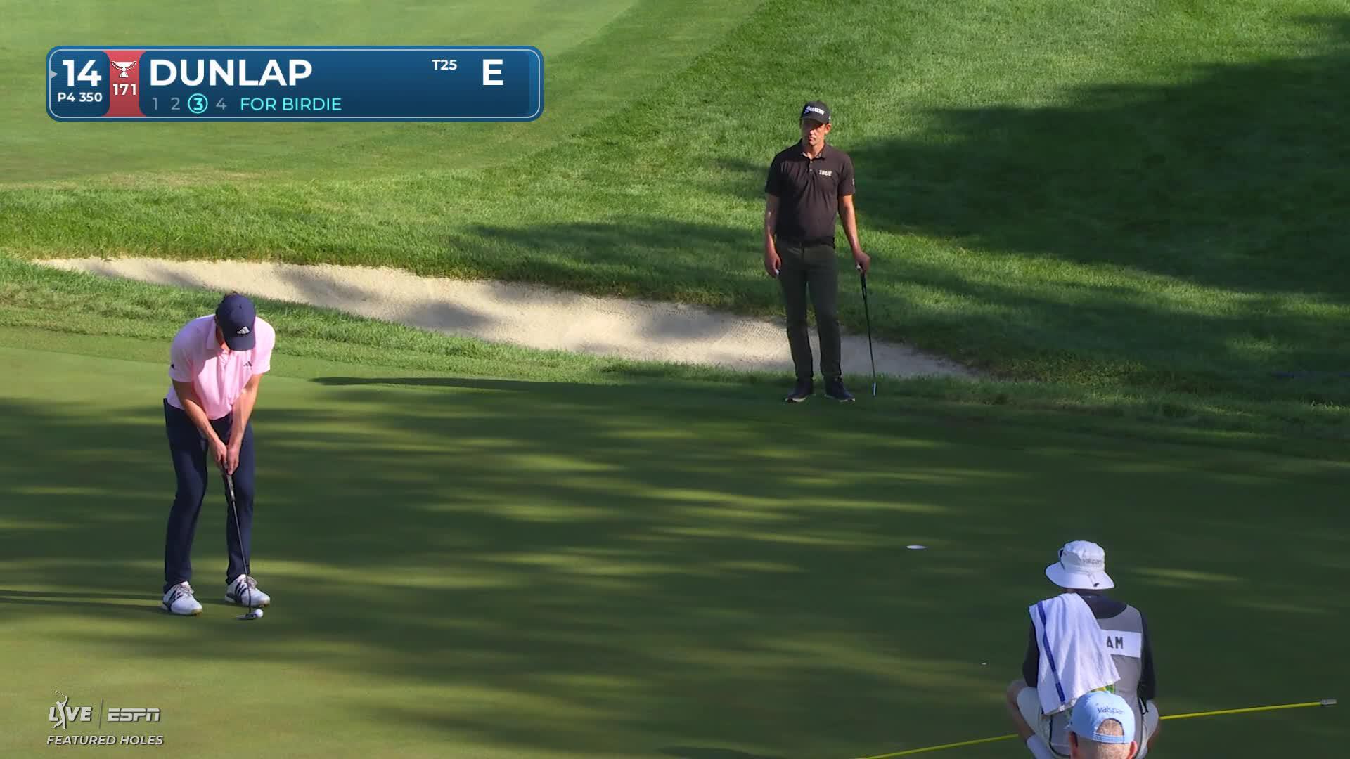 Nick Dunlap sinks 13-foot birdie putt on No. 14 at John Deere