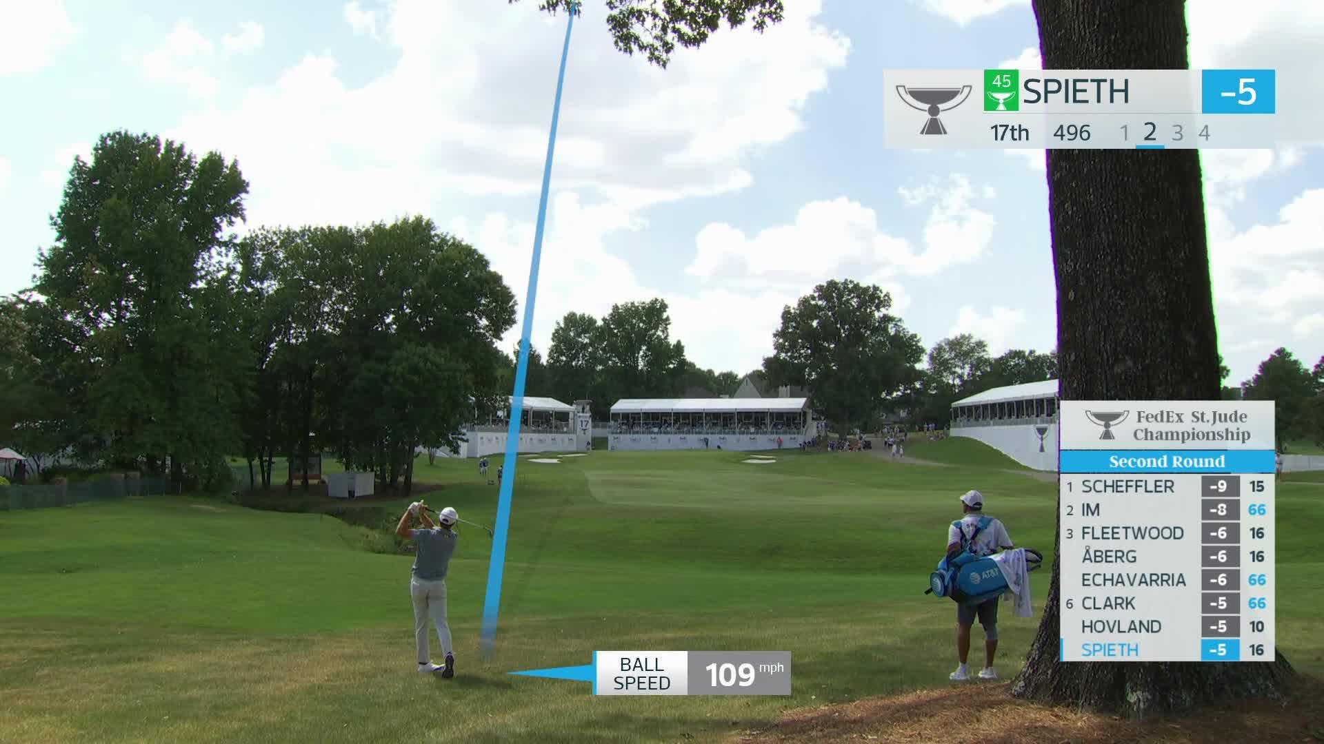 Jordan Spieth's 137-yard approach sets up birdie on No. 17 at FedEx St. Jude