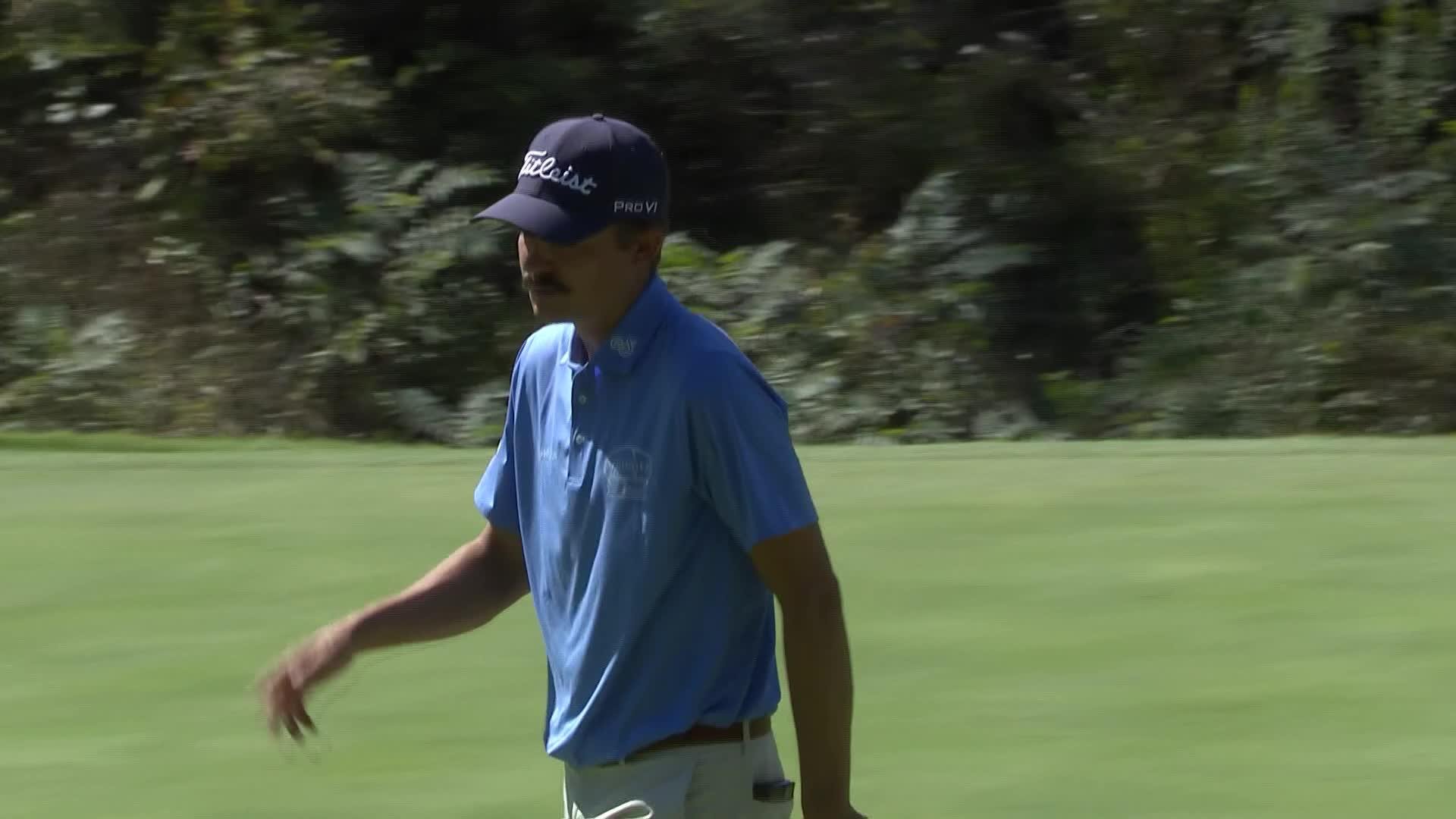 Carson Young sinks a birdie putt on No. 7 at Compliance Solutions