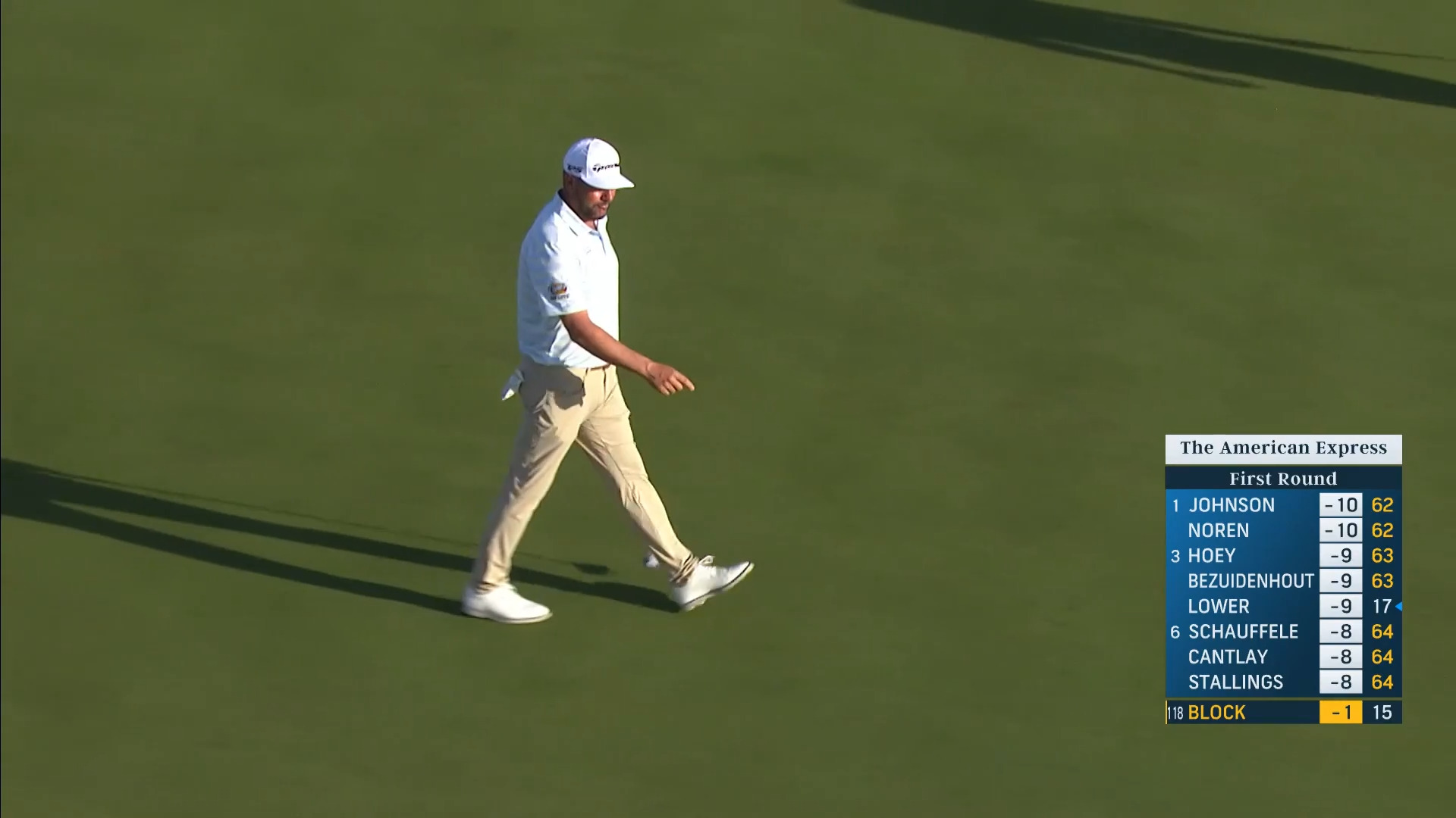Michael Block holes a 24-foot birdie putt at The American Express