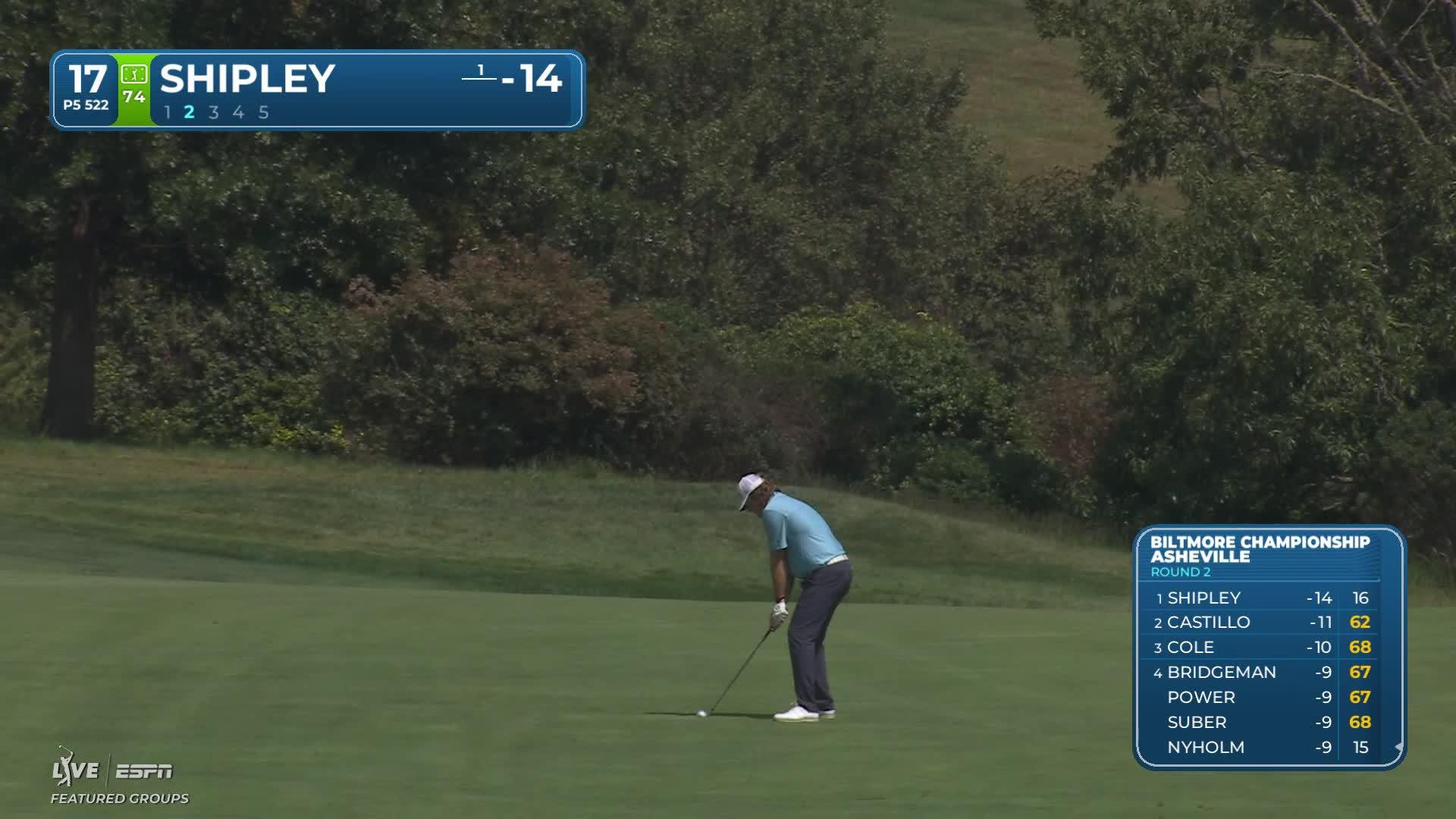 Neal Shipley gets up-and-down from 22 feet for birdie on No. 17 at Biltmore Championship