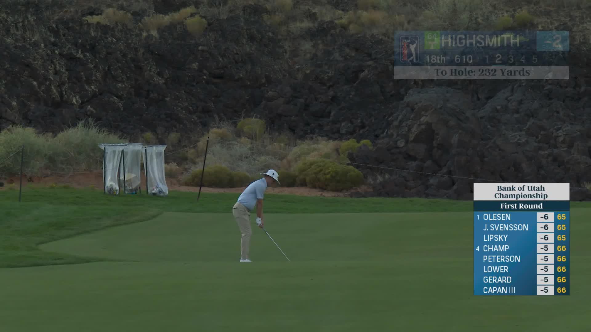 Joe Highsmith hits 235-yard approach to 9 feet, sets up birdie on 18 at Bank of Utah