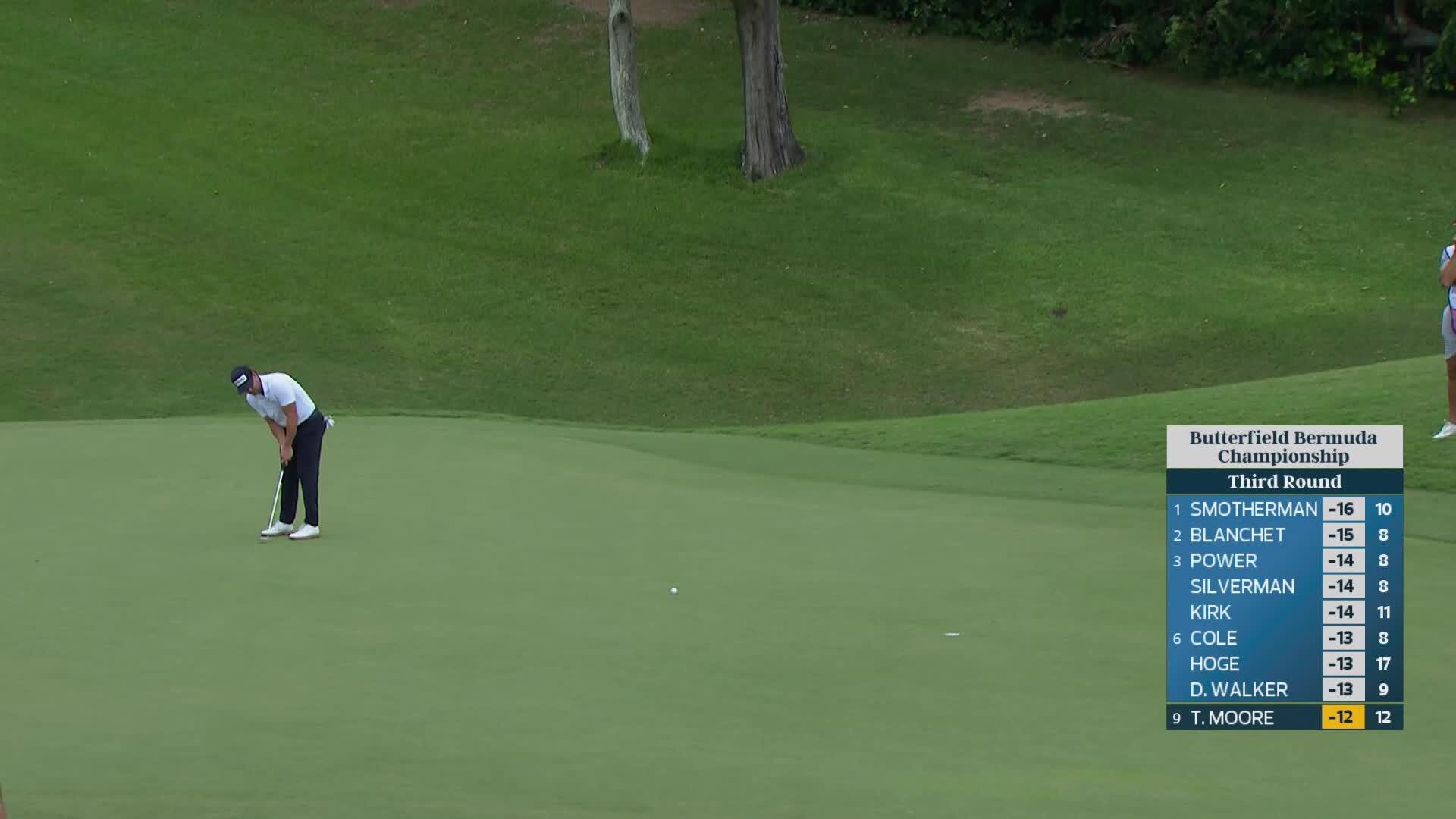 Taylor Moore sinks 29-foot birdie putt on No. 13 at Butterfield Bermuda
