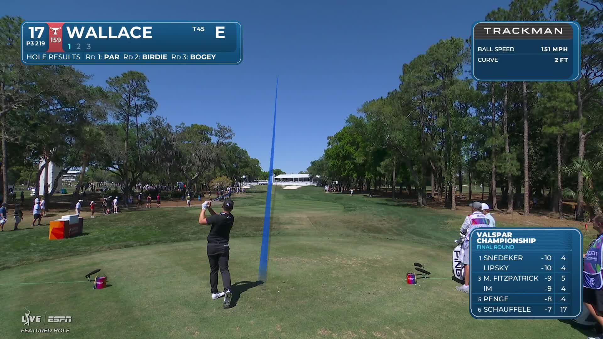 Matt Wallace's 223-yard drive finishes 13 feet, sets up birdie on No. 17 at Valspar