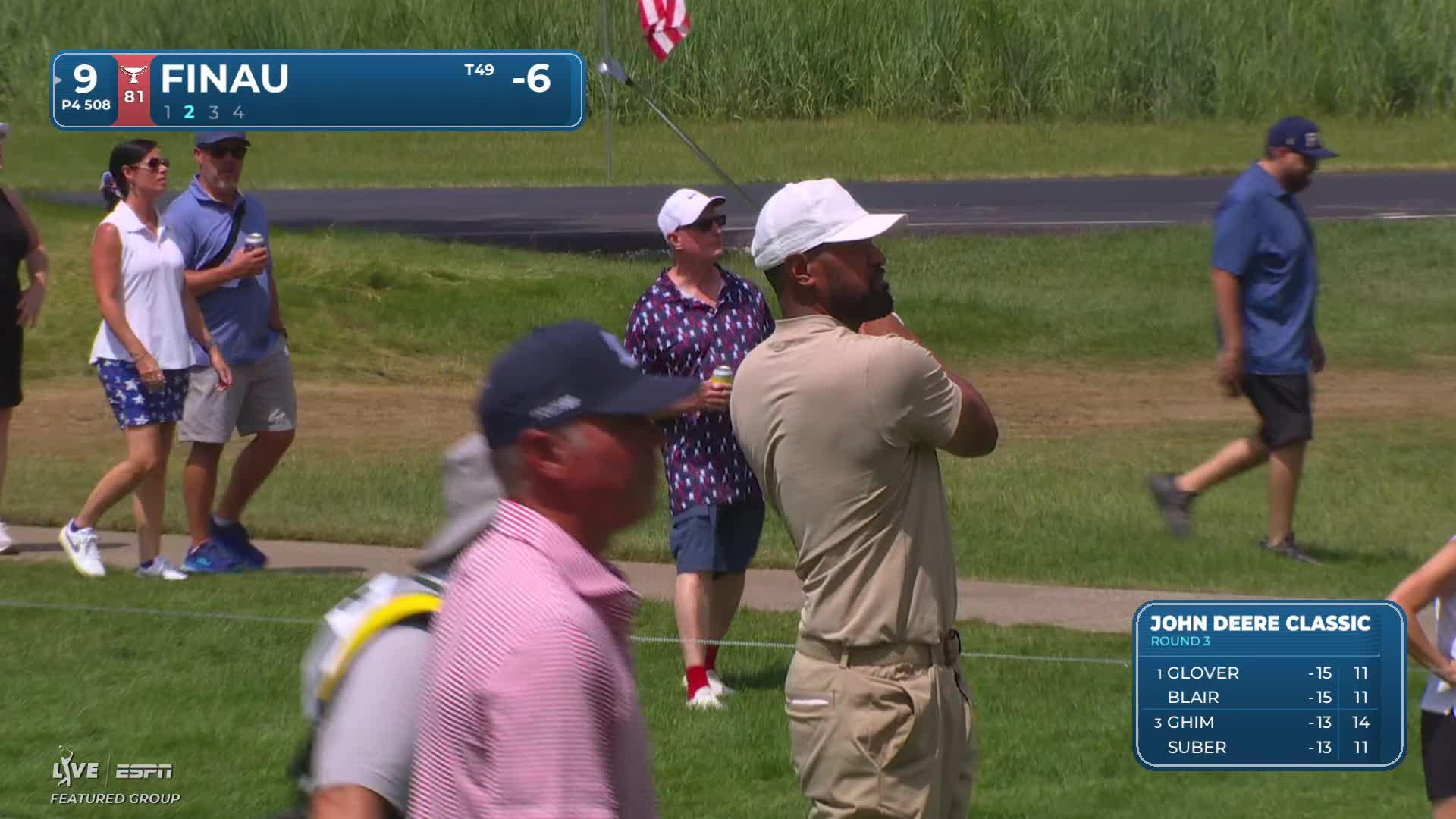 Tony Finau drains 32-foot birdie putt on No. 9 at John Deere