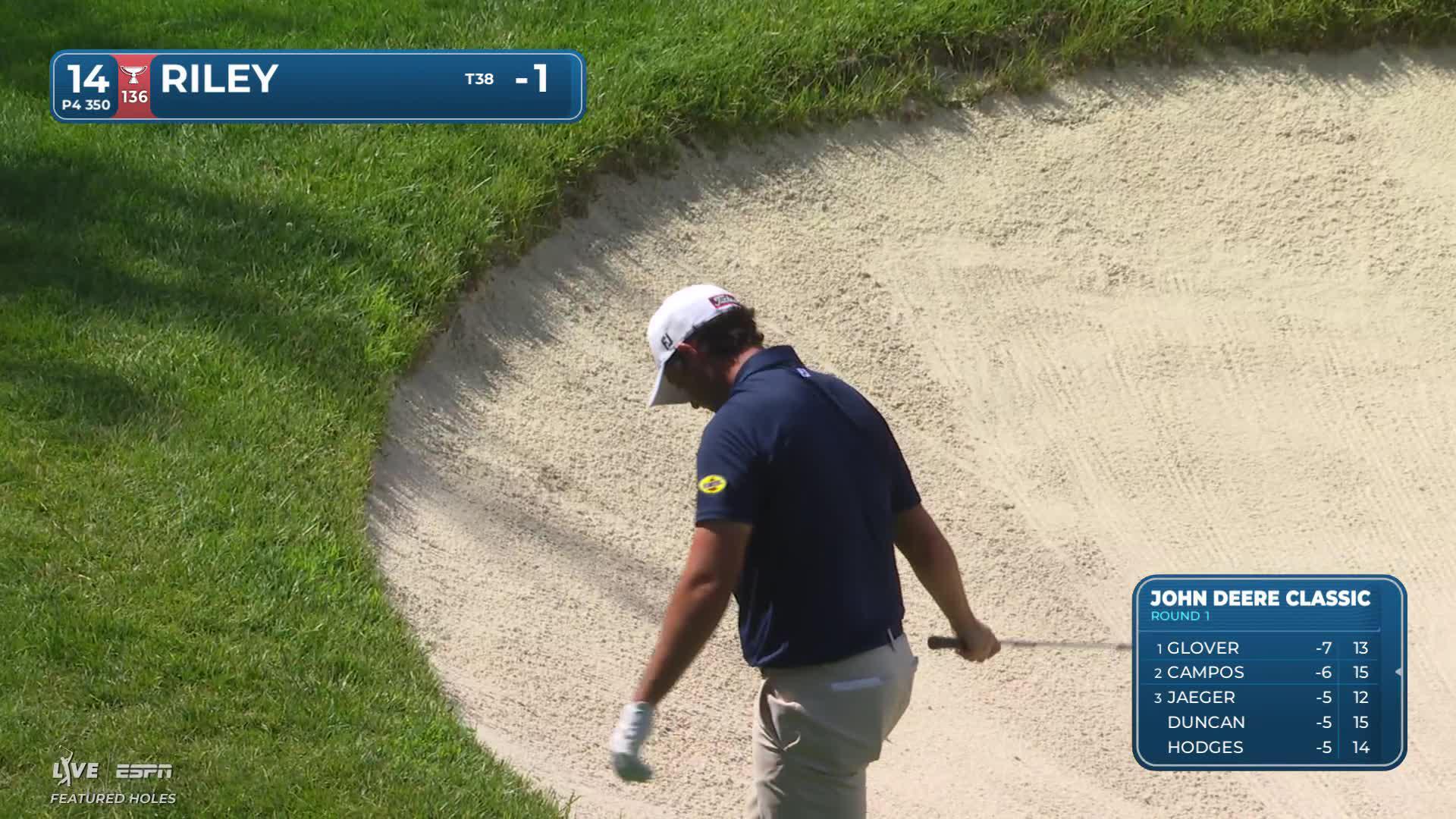 Davis Riley sinks 13-foot putt for birdie on No. 14 at John Deere