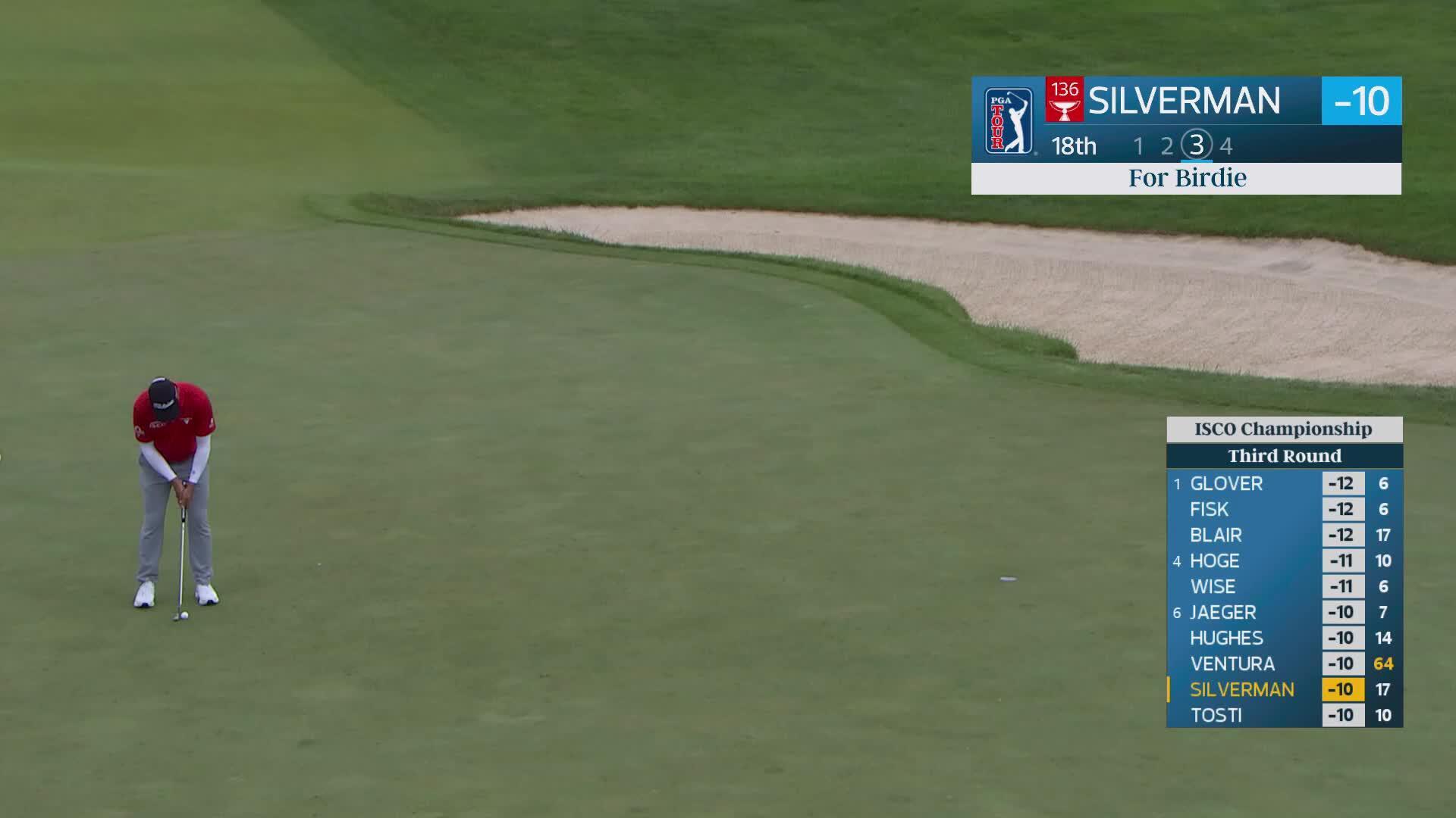 Ben Silverman sinks 17-foot putt for birdie on No. 18 at ISCO Championship