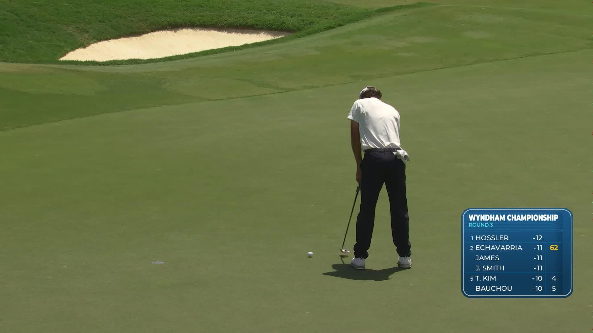 Jackson Koivun drains 6-foot birdie putt on No. 14 at Wyndham