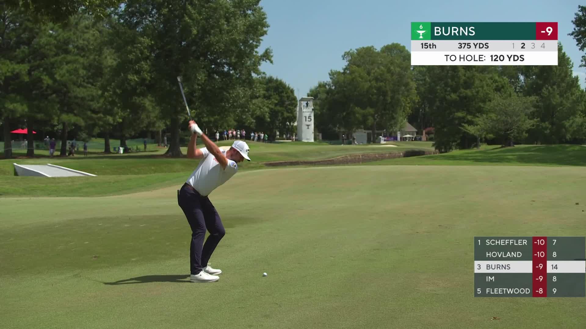 Sam Burns gets up-and-down from 119 yards for birdie on No. 15 at FedEx St. Jude