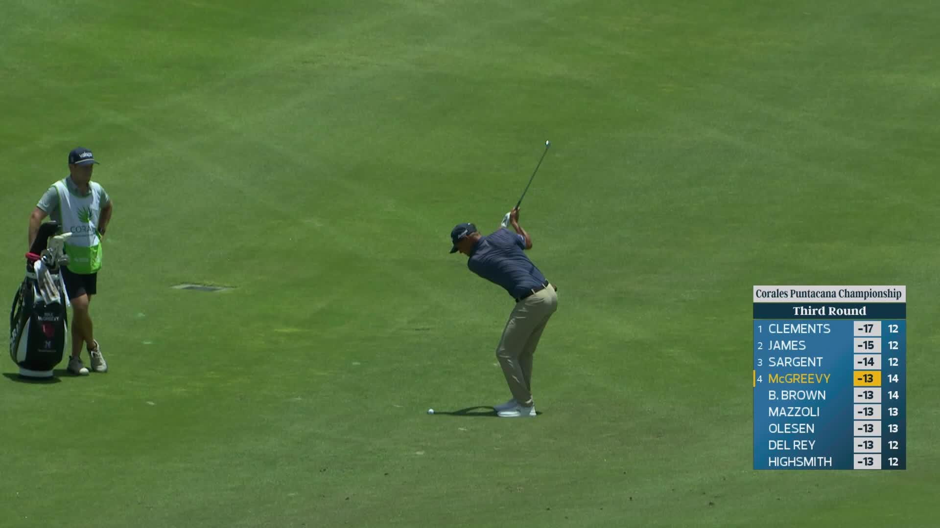 Max McGreevy's 115-yard approach sets up birdie on No. 15 at Corales Puntacana