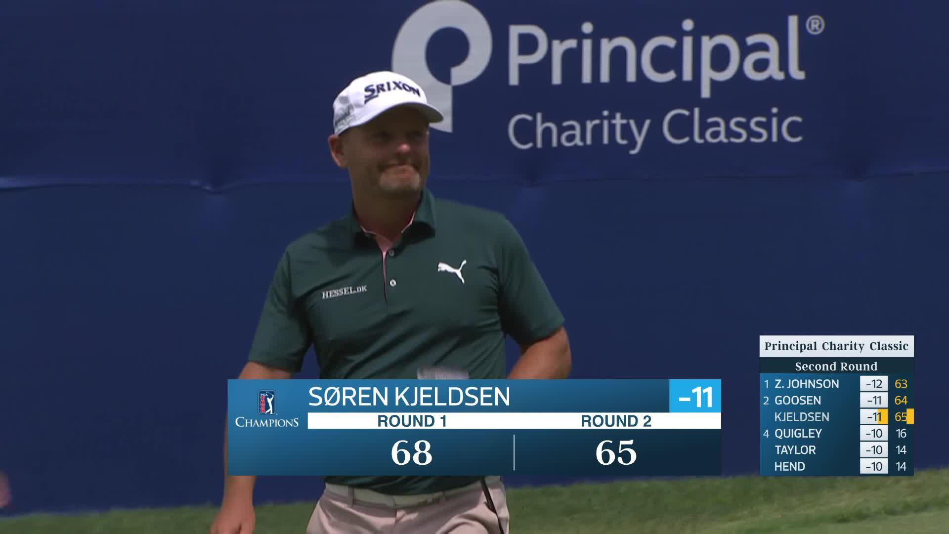 Søren Kjeldsen makes birdie on No. 18 at Principal Charity Classic