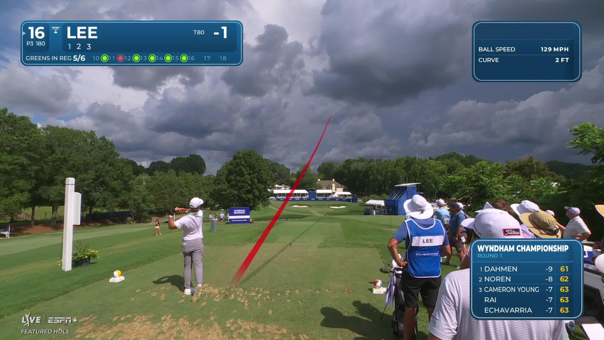 Tain Lee scares hole with tee shot on No. 16 at Wyndham