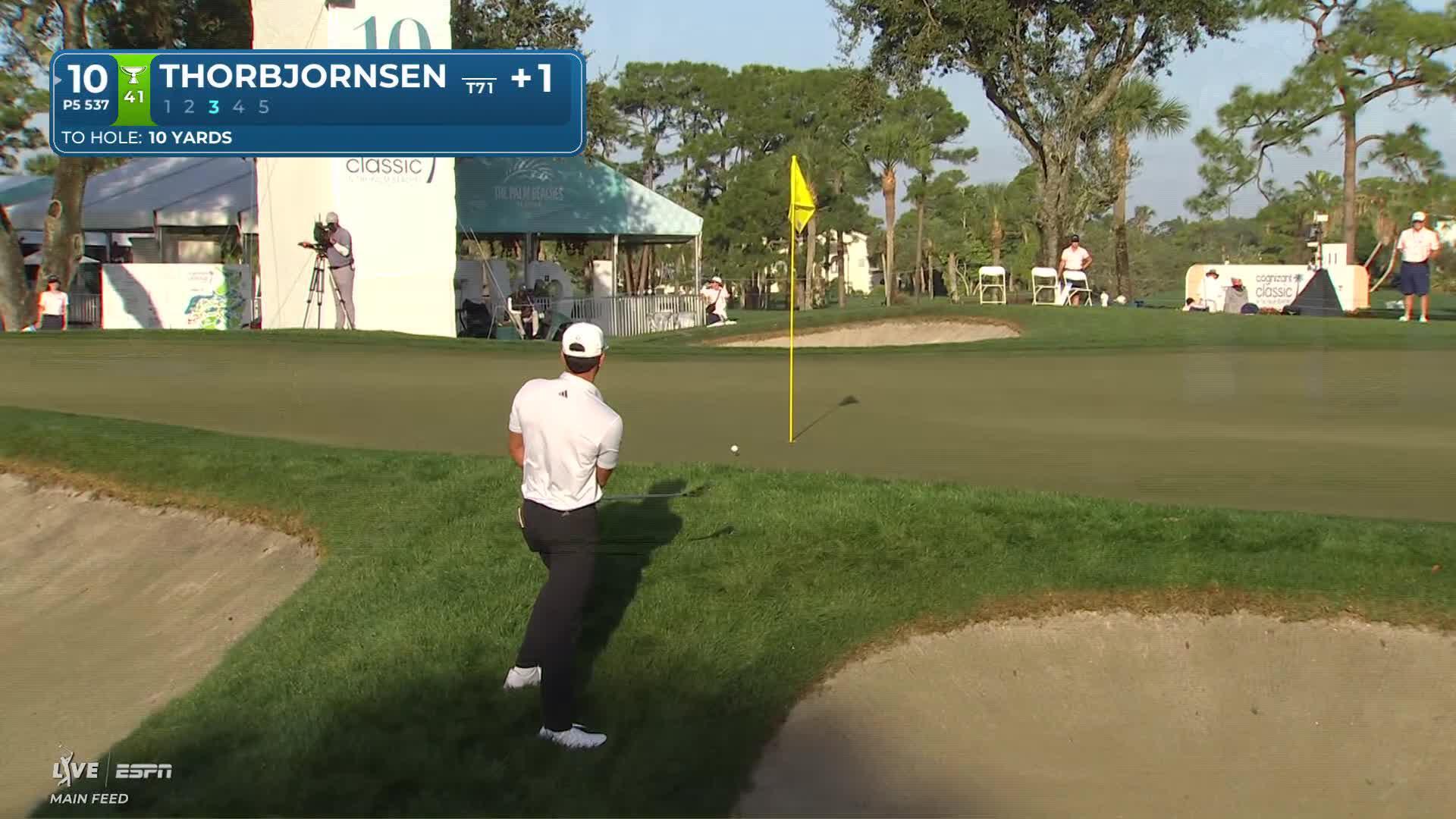 Michael Thorbjornsen taps in from 3 inches for birdie on No. 10 at Cognizant Classic