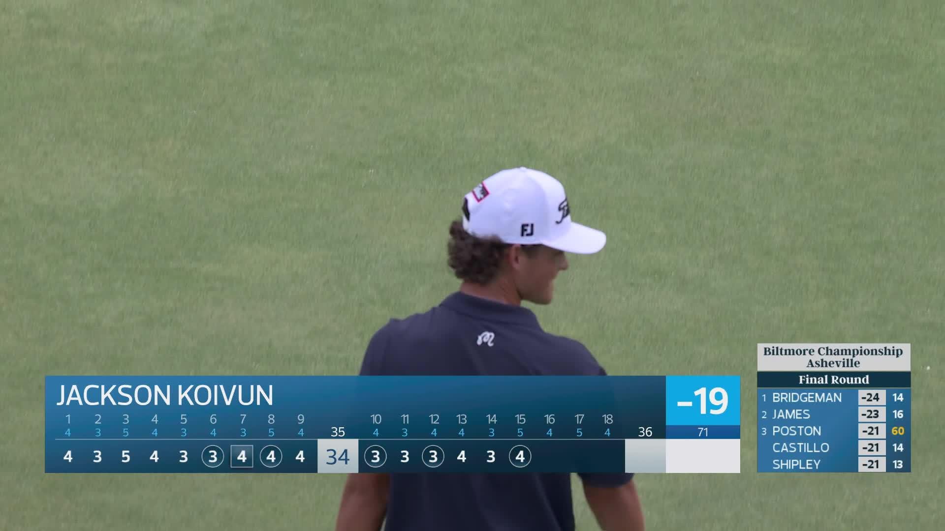 Jackson Koivun drains 58-foot birdie putt on No. 15 at Biltmore Championship