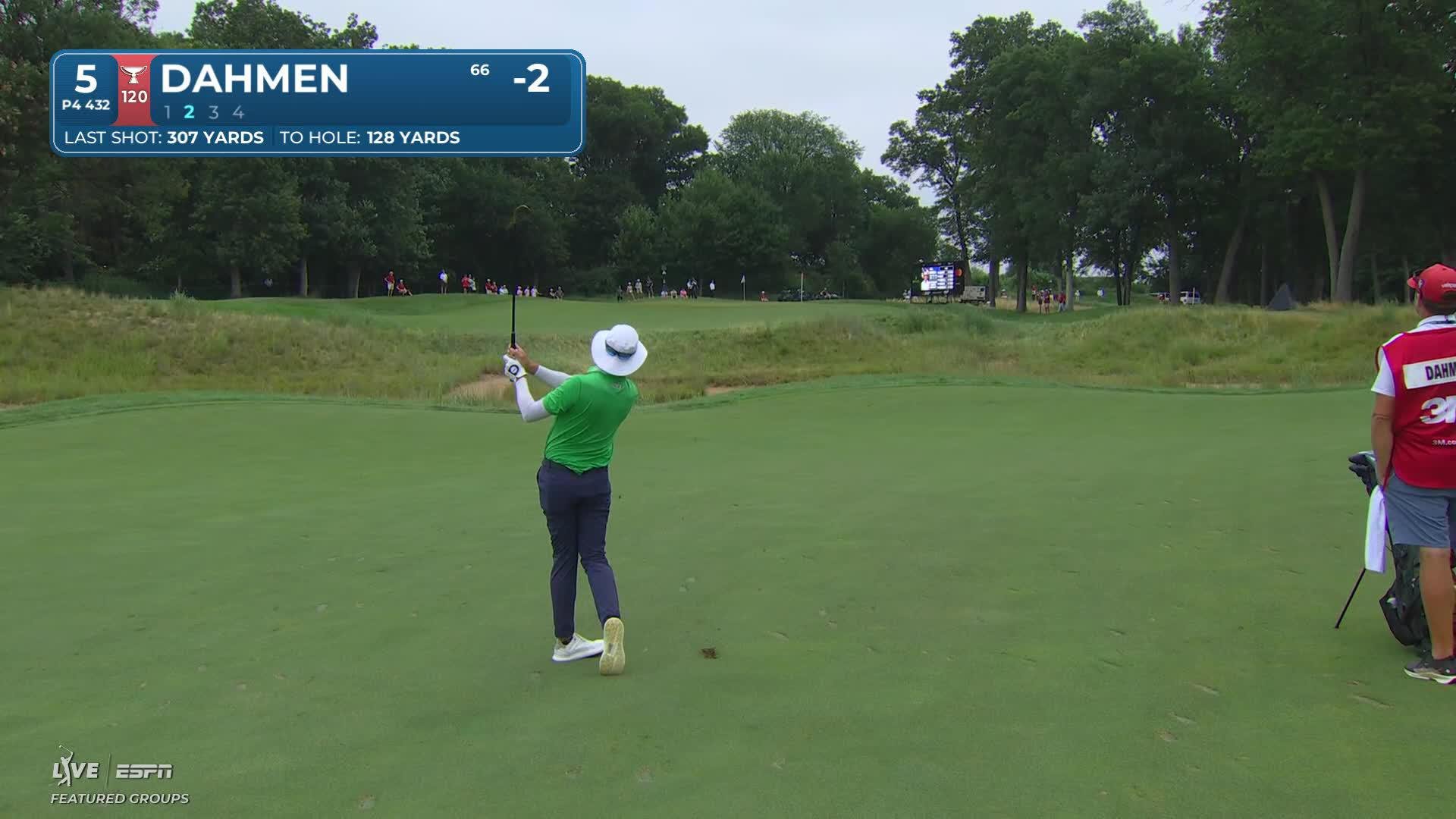 Joel Dahmen gets up-and-down from 130 yards for birdie on No. 5 at 3M Open