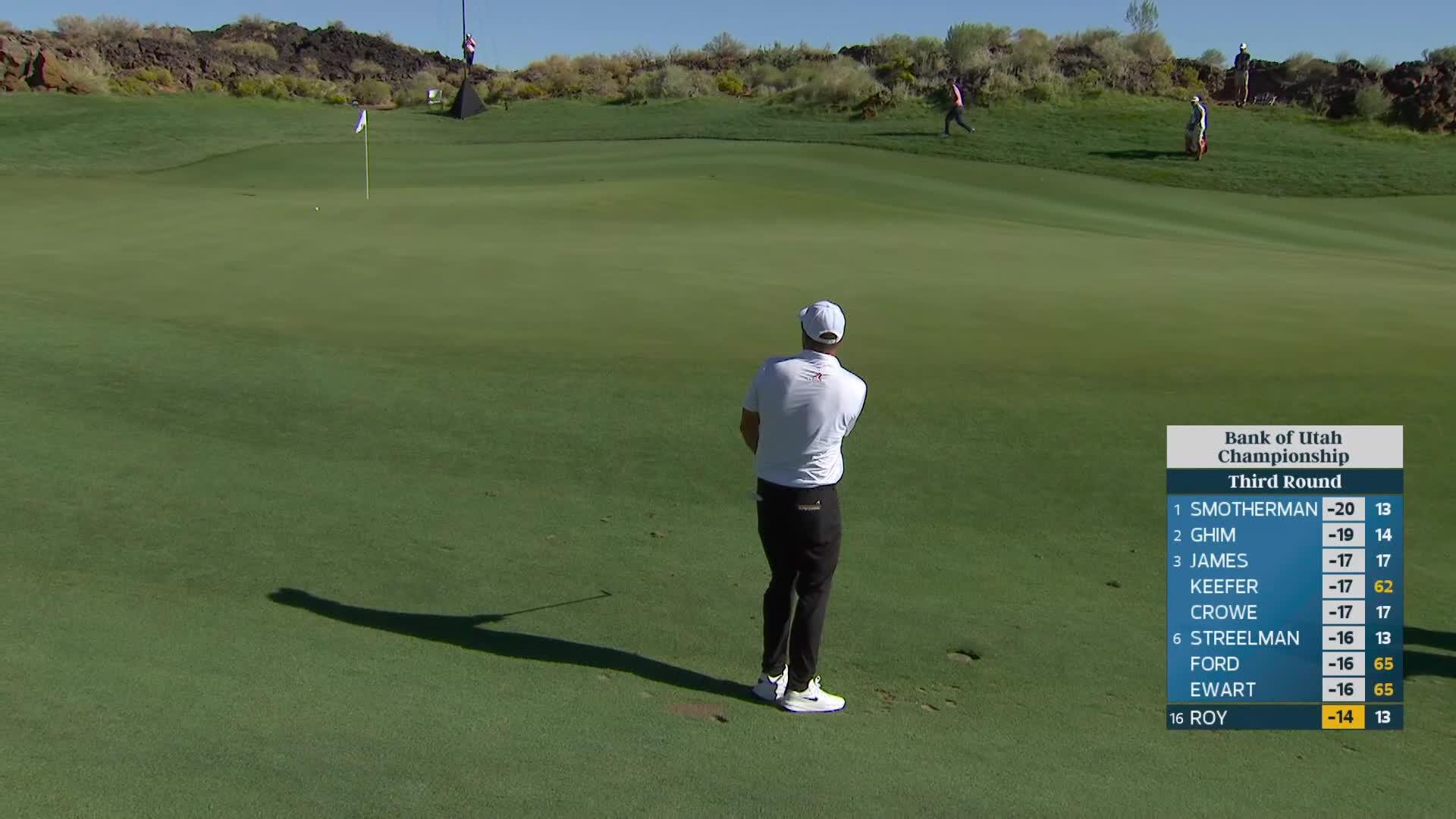 Kevin Roy sinks 3-foot putt for birdie on No. 14 at Bank of Utah