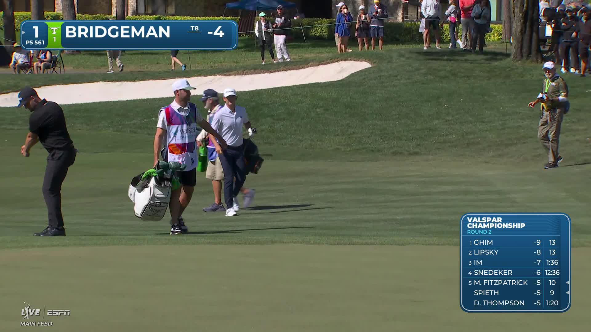 Jacob Bridgeman sinks 10-foot birdie putt on No. 1 at Valspar