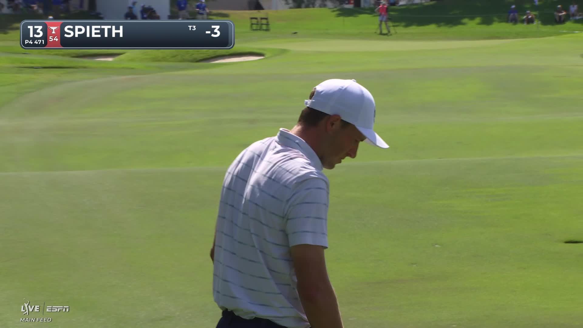 Jordan Spieth drains 25-foot birdie putt on No. 13 at FedEx St. Jude