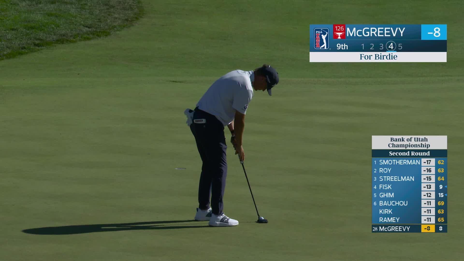 Max McGreevy sinks 12-foot birdie putt on No. 9 at Bank of Utah