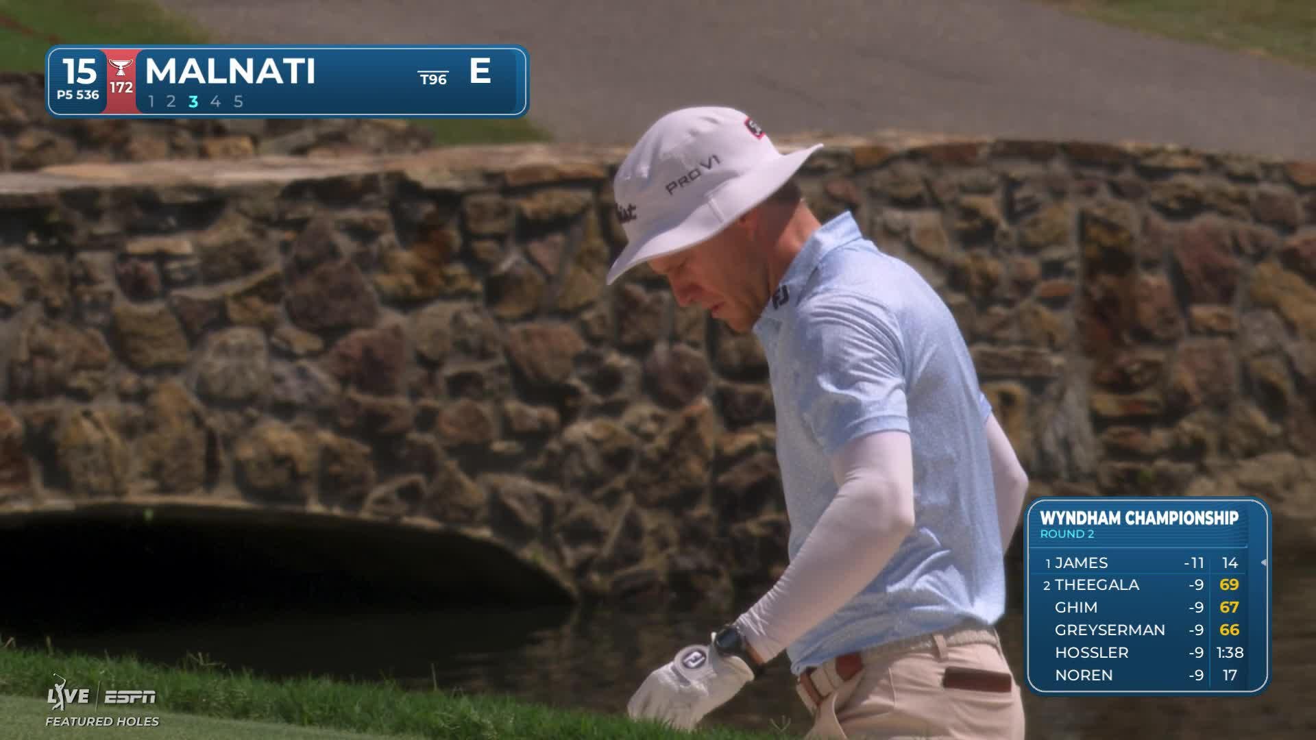 Peter Malnati sinks 11-foot putt for birdie on No. 15 at Wyndham