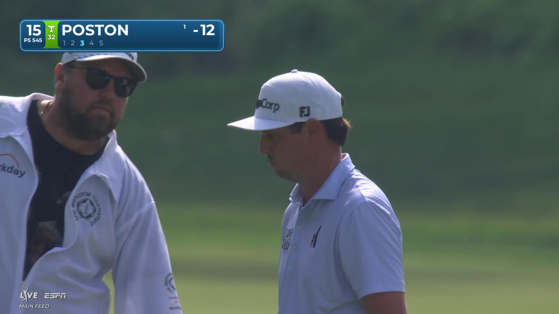 J.T. Poston's 110-yard approach sets up birdie on No. 15 at the Memorial