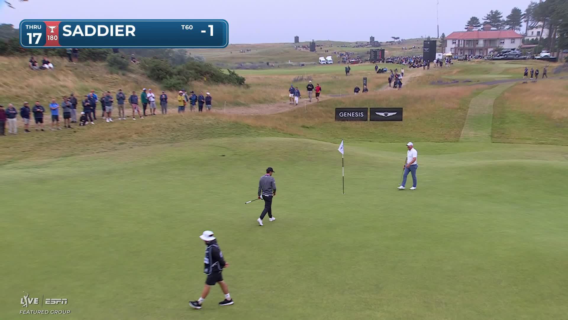 Adrien Saddier sinks 54-foot birdie putt on No. 17 at Genesis Scottish Open