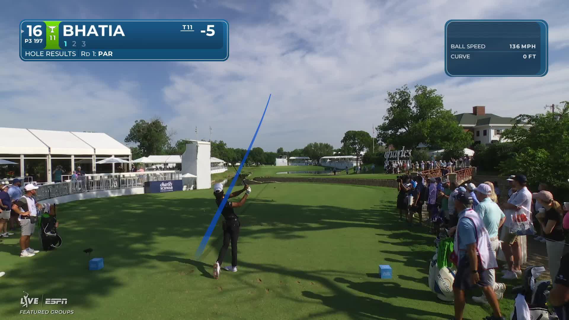 Akshay Bhatia sinks 15-foot putt for birdie on No. 16 at Charles Schwab