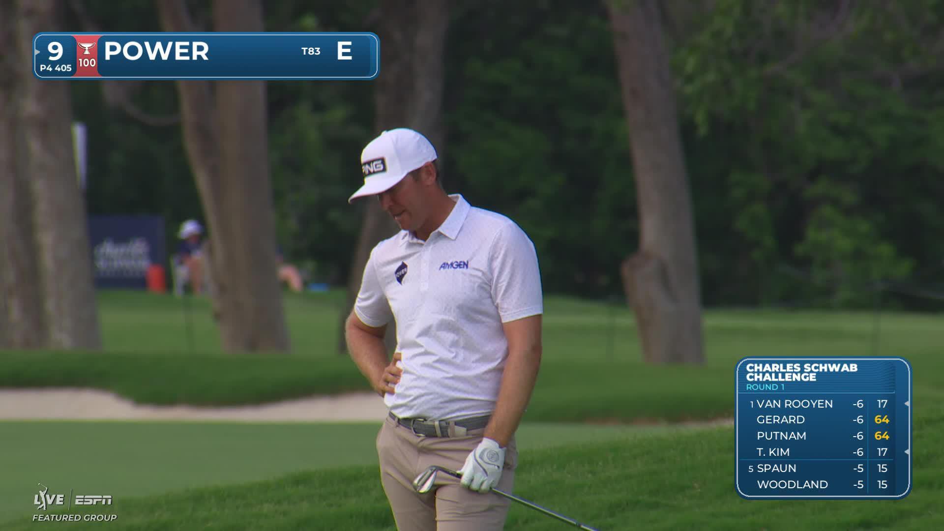 Seamus Power holes 25-foot approach for birdie on No. 9 at Charles Schwab