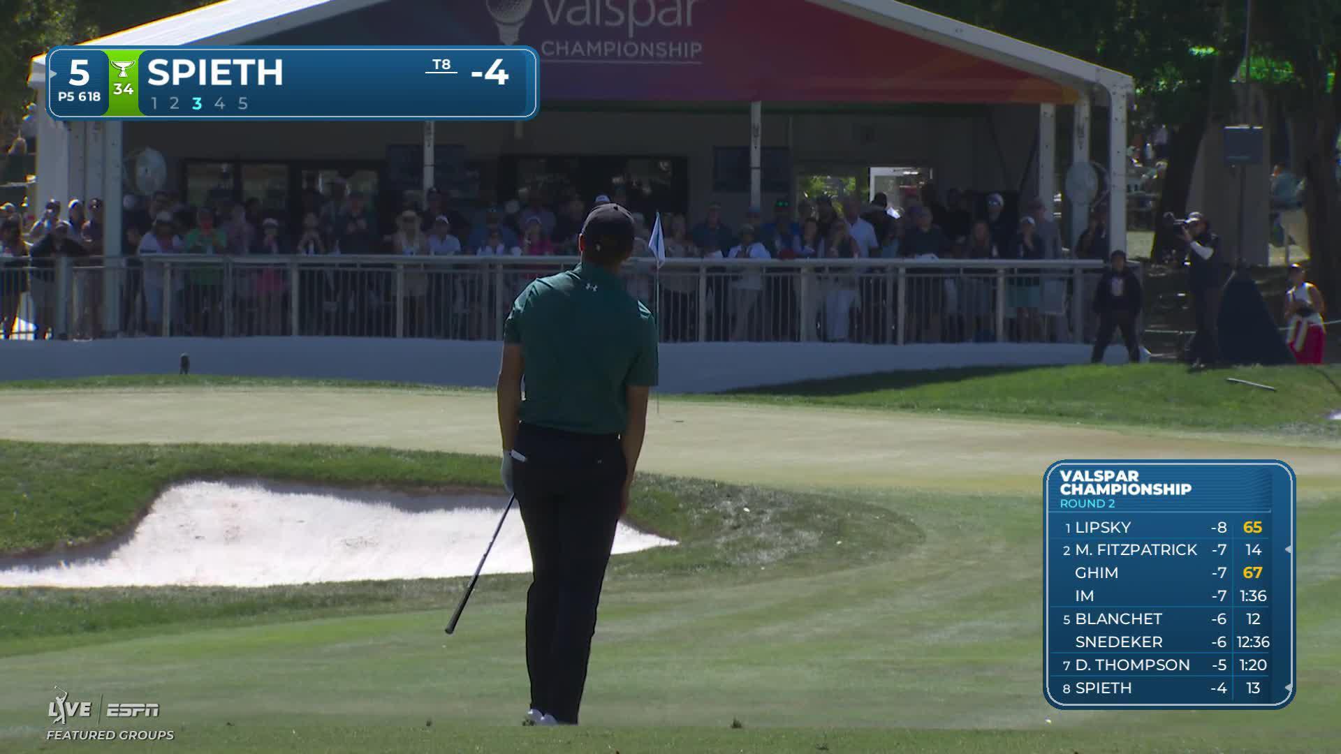 Jordan Spieth hits 94-yard approach to 12 feet, sets up birdie on No. 5 at Valspar