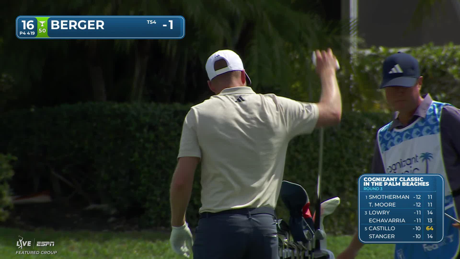 Daniel Berger hits 184-yard approach to 6 feet, sets up birdie on No. 16 at Cognizant Classic
