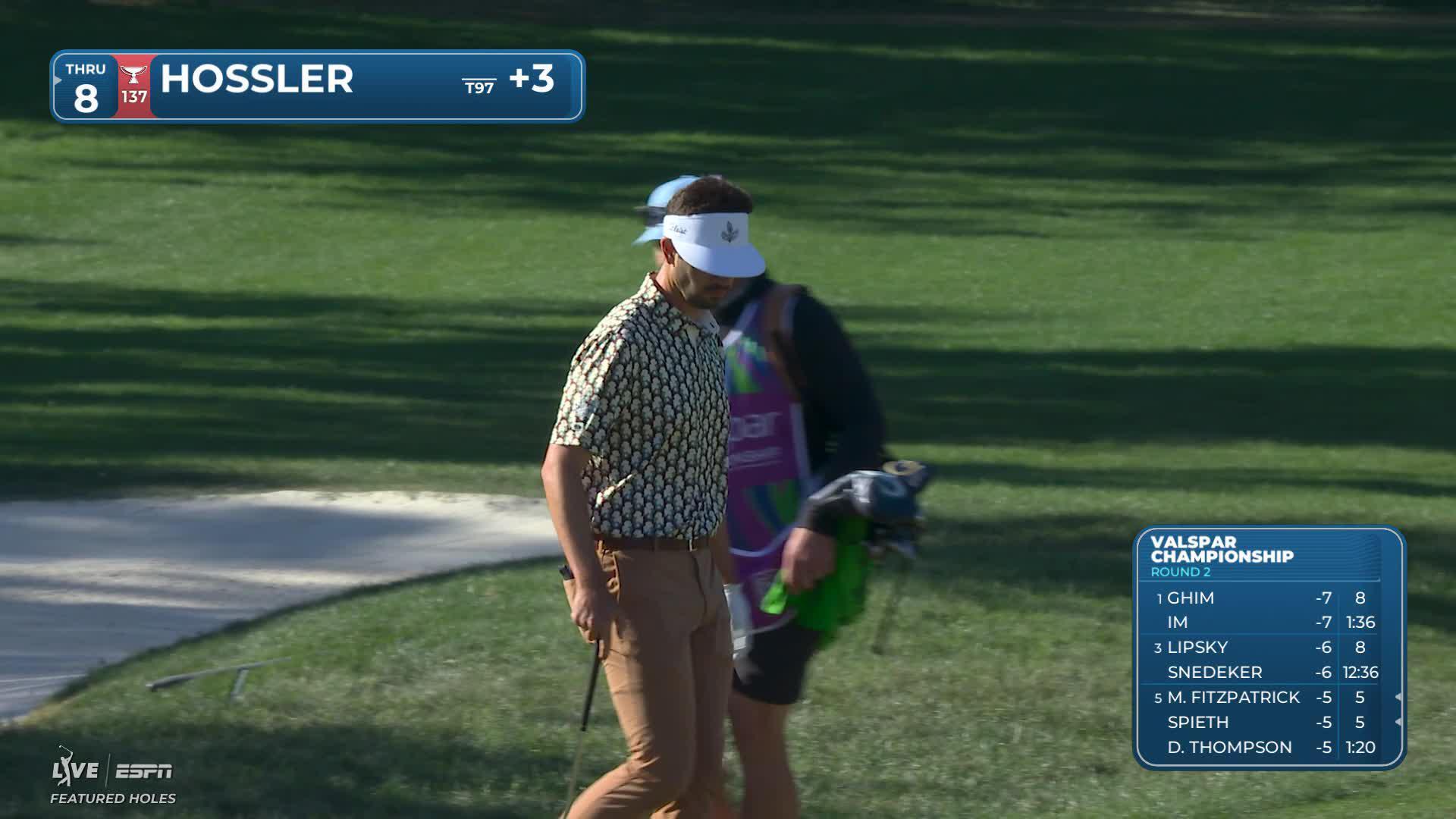 Beau Hossler chips in from greenside bunker for birdie on No. 17 at Valspar