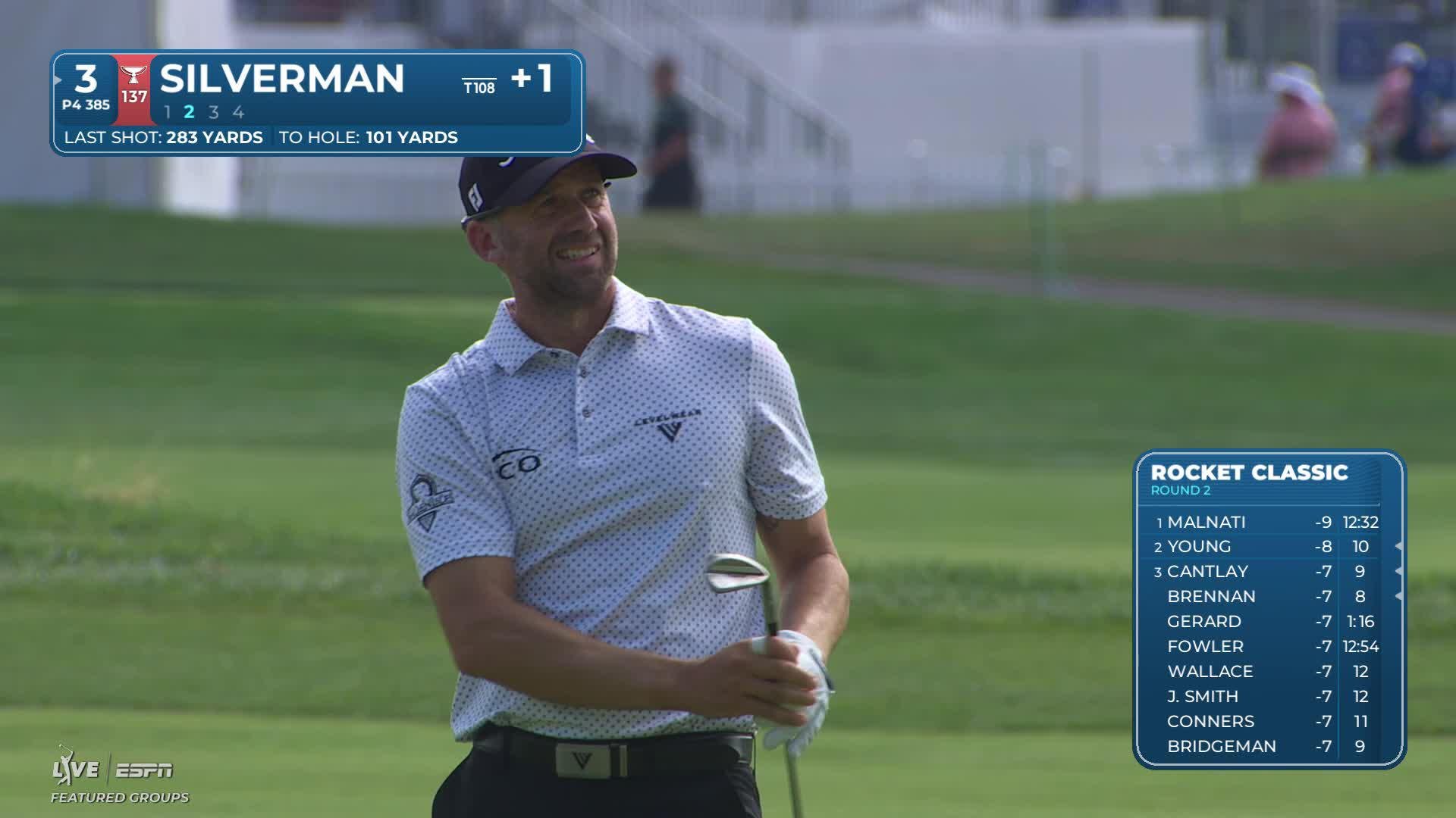 Ben Silverman gets up-and-down from 99 yards for birdie on No. 3 at Rocket Classic