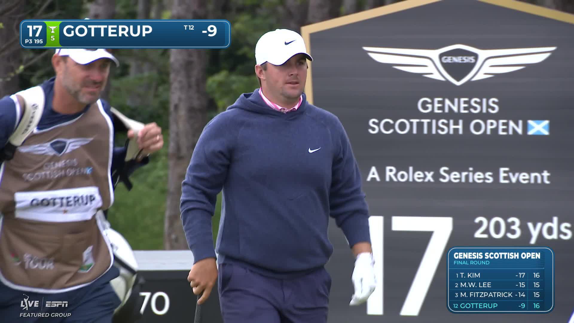 Chris Gotterup sinks 20-foot birdie putt on No. 17 at Genesis Scottish Open