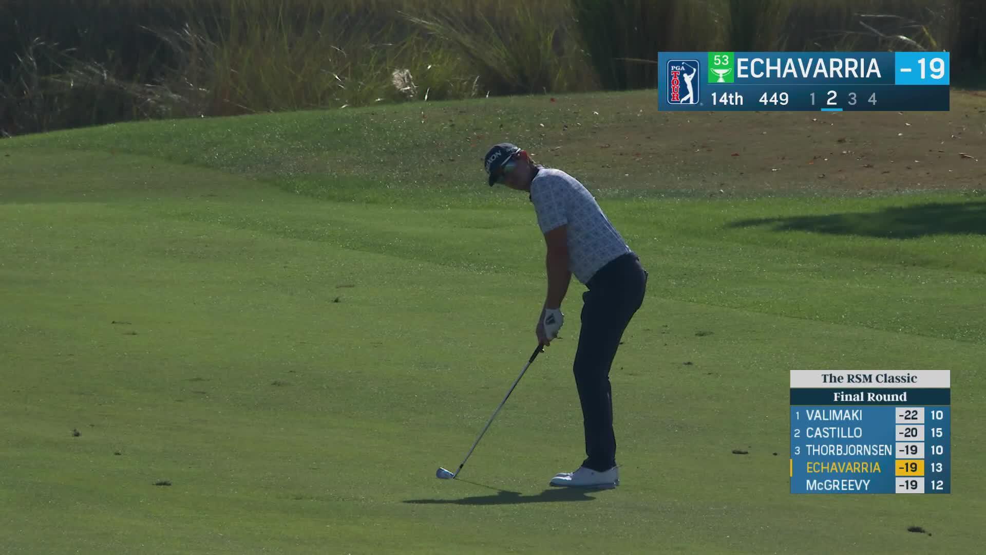 Nico Echavarria hits 152-yard approach to 4 feet, sets up birdie on No. 14 at The RSM Classic