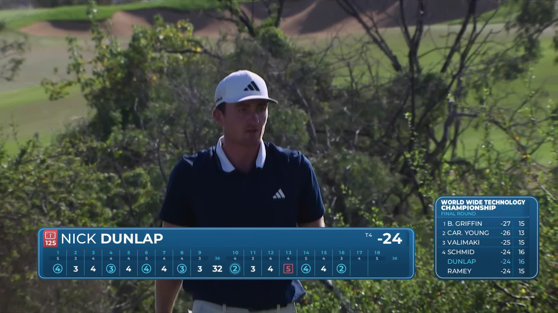 Nick Dunlap makes birdie on No. 16 at World Wide Technology