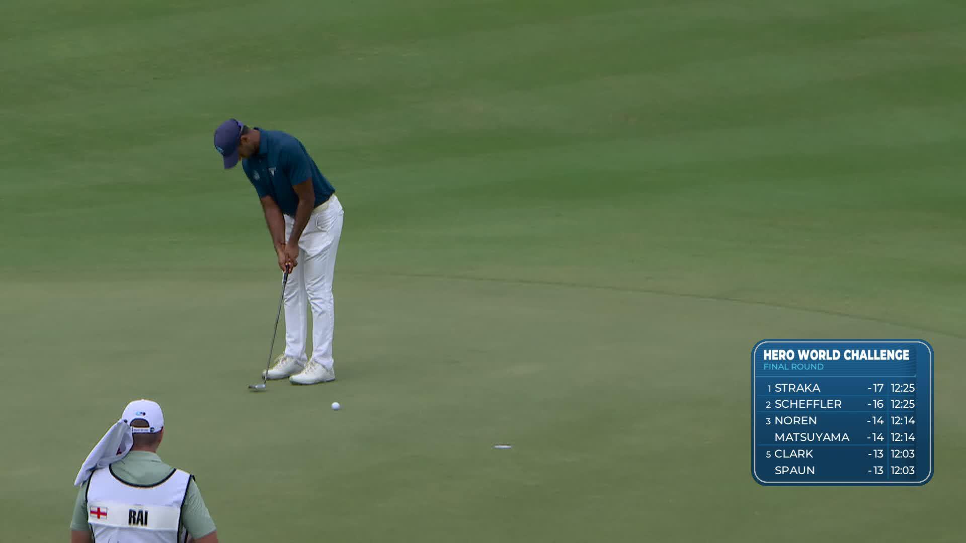 Aaron Rai sinks 8-foot birdie putt on No. 5 at Hero World Challenge