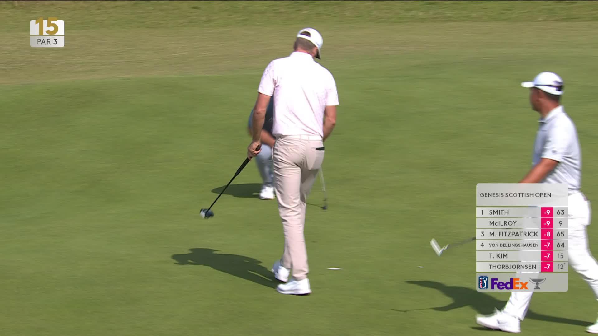 Mikael Lindberg sinks 10-foot putt for birdie on No. 15 at Genesis Scottish Open
