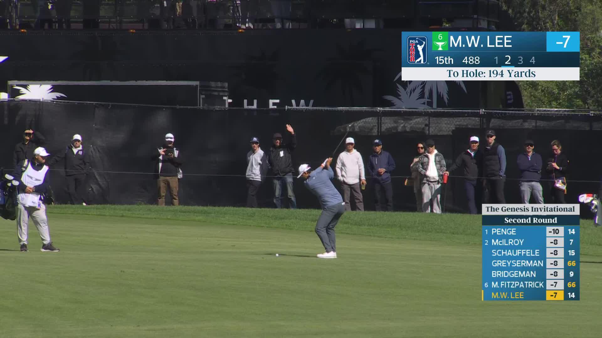 Min Woo Lee hits 192-yard approach to 6 feet, sets up birdie on No. 15 at The Genesis