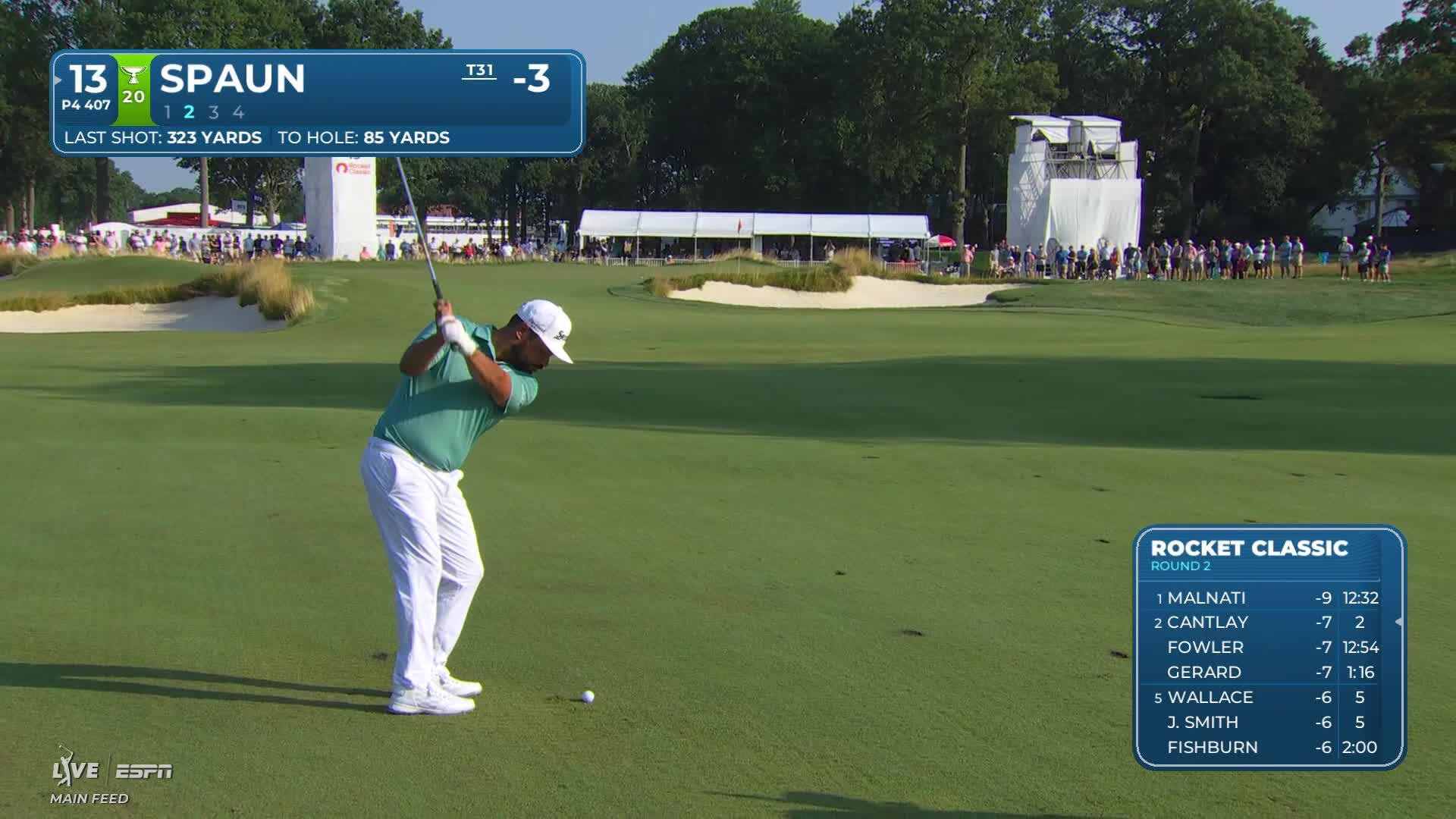 J.J. Spaun gets up-and-down from 85 yards for birdie on No. 13 at Rocket Classic