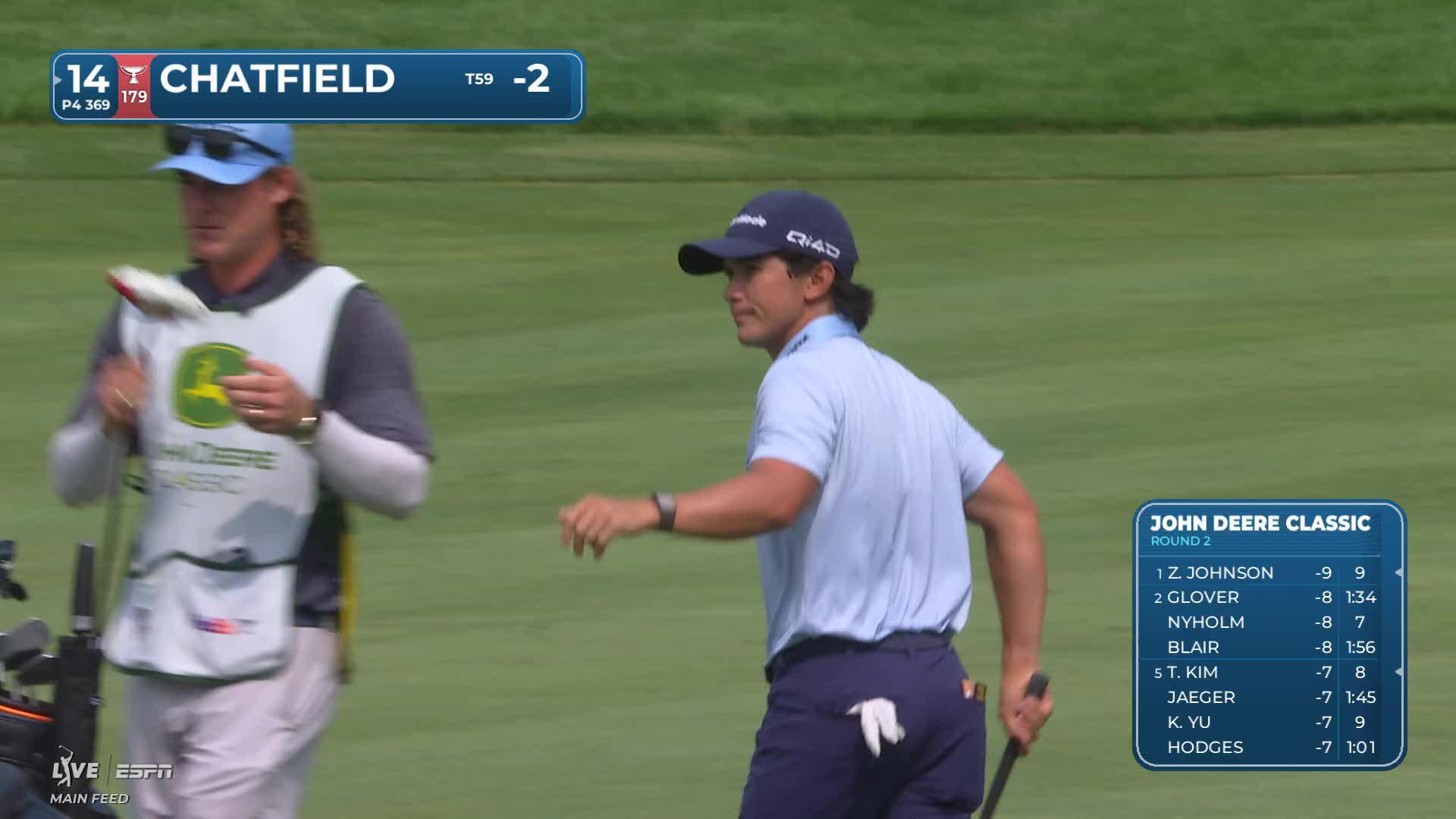 Davis Chatfield's 76-yard approach sets up birdie on No. 14 at John Deere