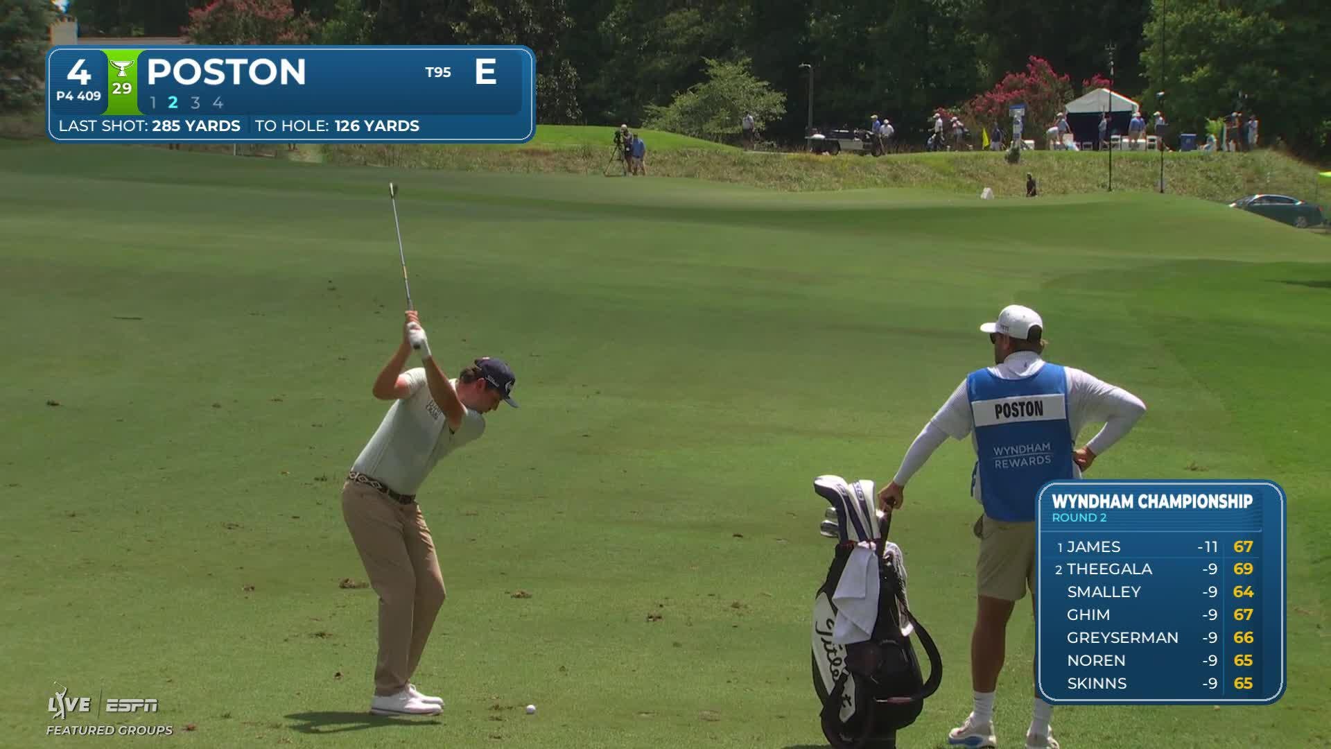 J.T. Poston's 127-yard approach sets up birdie on No. 4 at Wyndham
