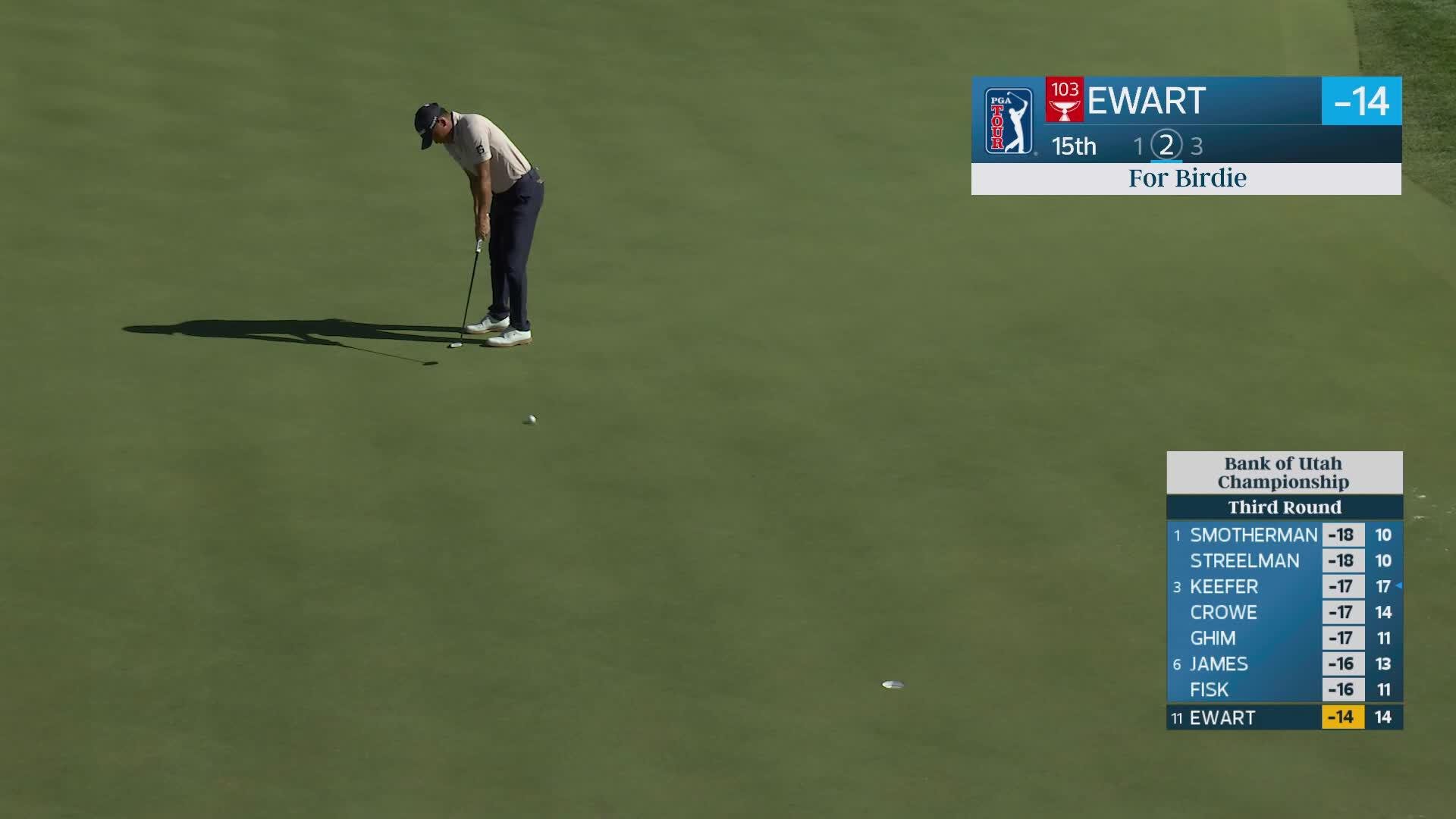 A.J. Ewart sinks 22-foot birdie putt on No. 15 at Bank of Utah