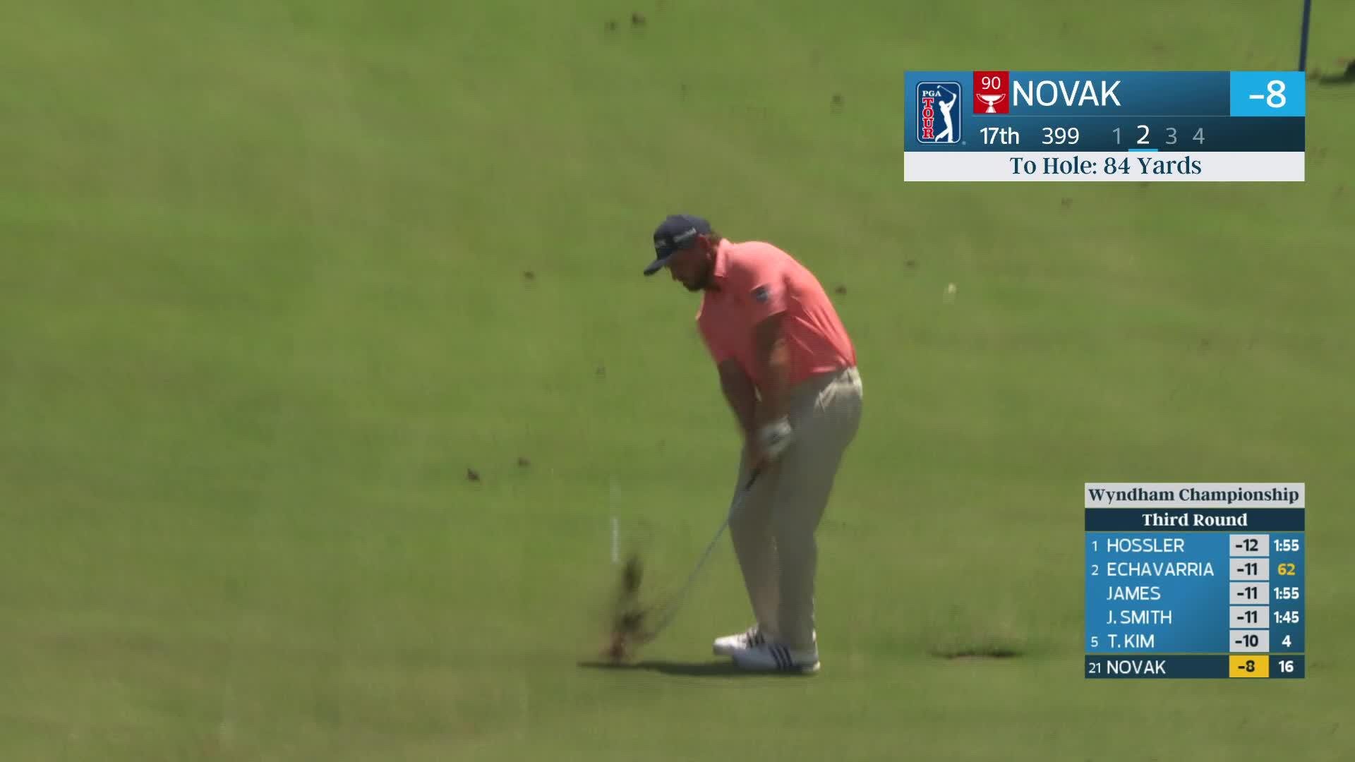 Andrew Novak gets up-and-down from 83 yards for birdie on No. 17 at Wyndham