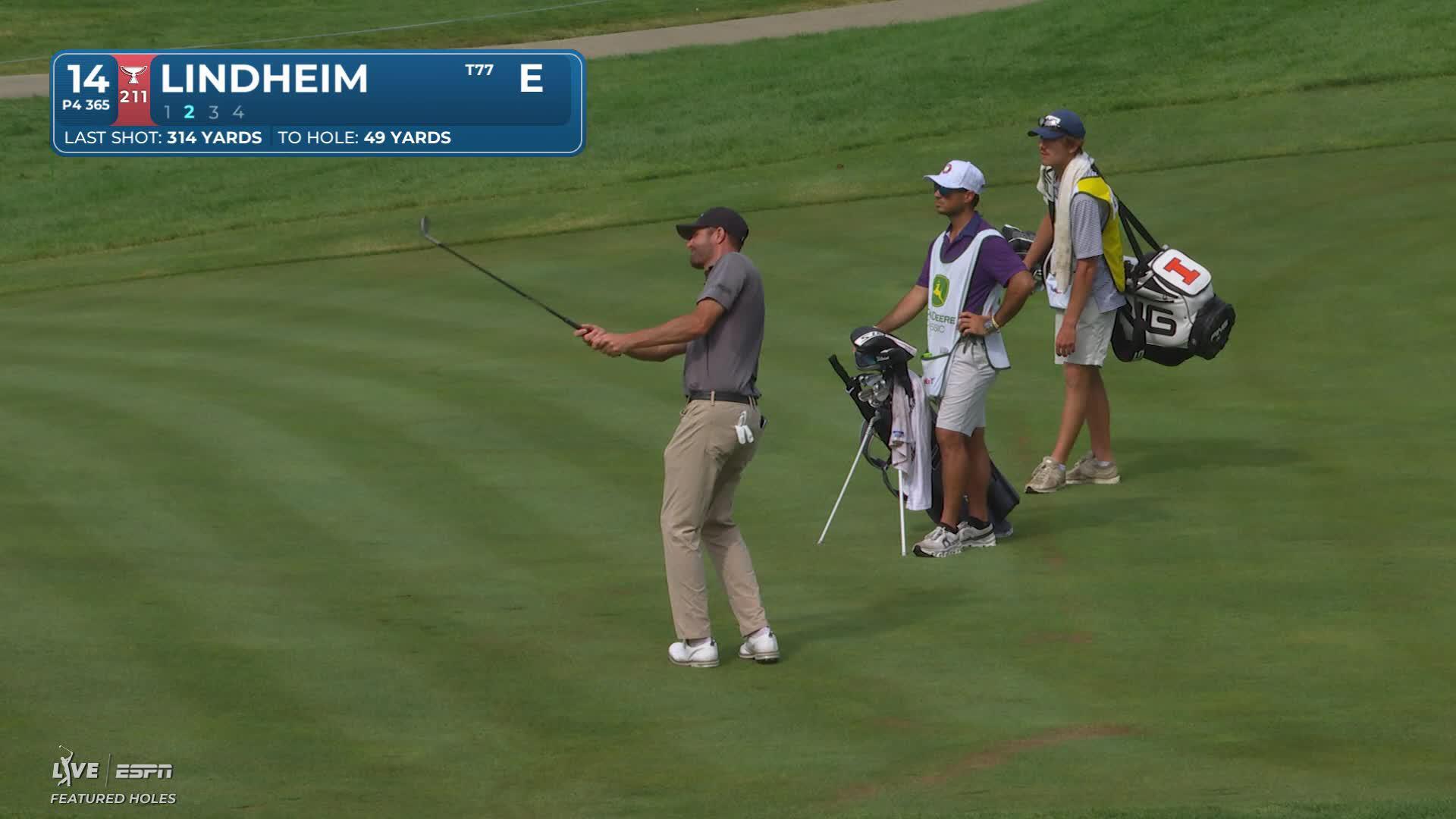 Nicholas Lindheim's 43-yard approach sets up birdie on No. 14 at John Deere