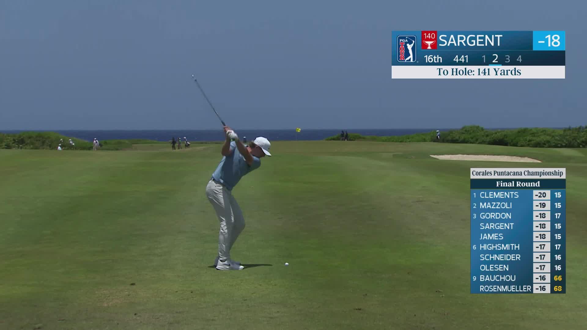 Gordon Sargent's 168-yard approach sets up birdie on No. 16 at Corales Puntacana