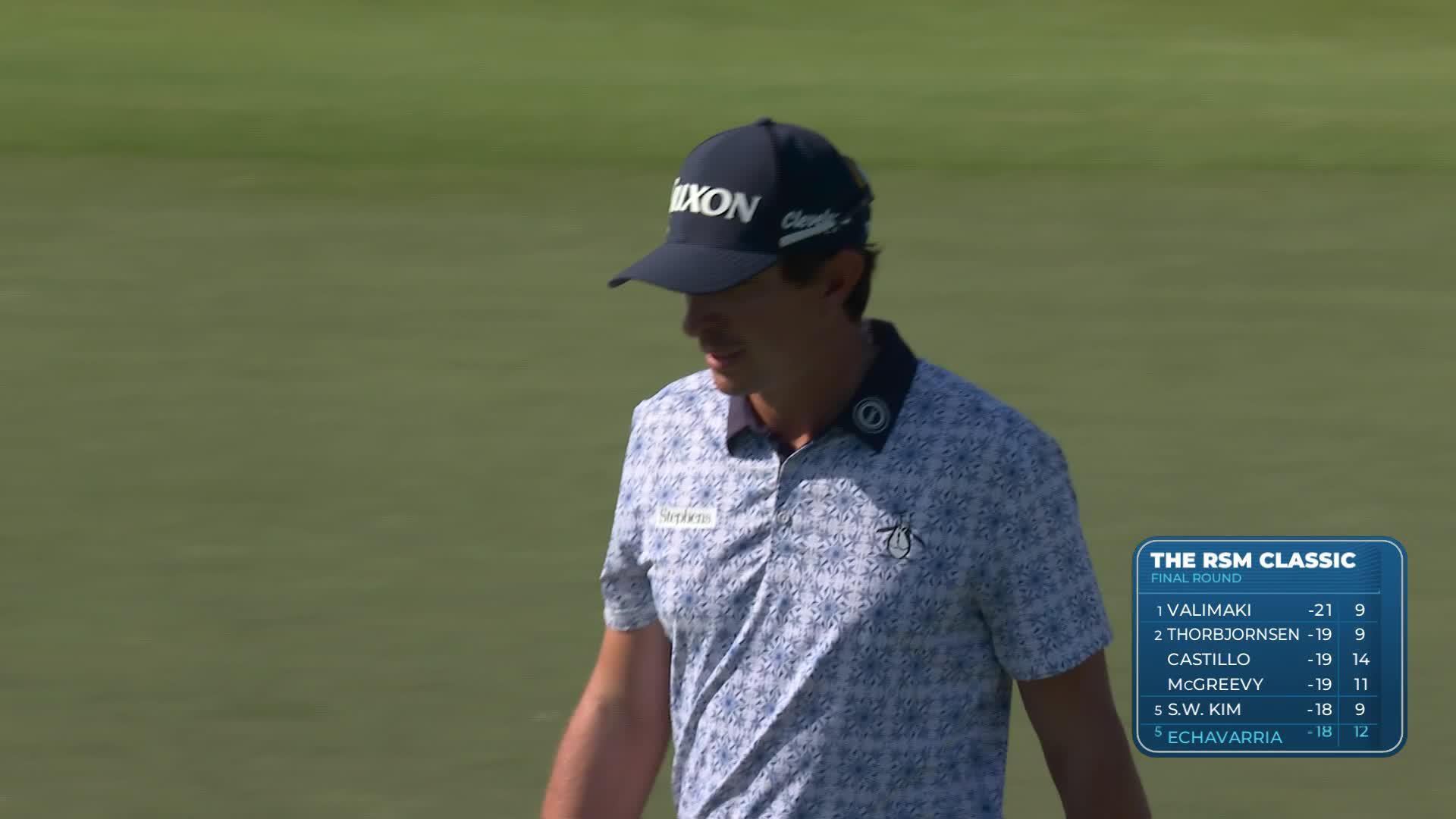 Nico Echavarria sinks 40-foot birdie putt on No. 12 at The RSM Classic