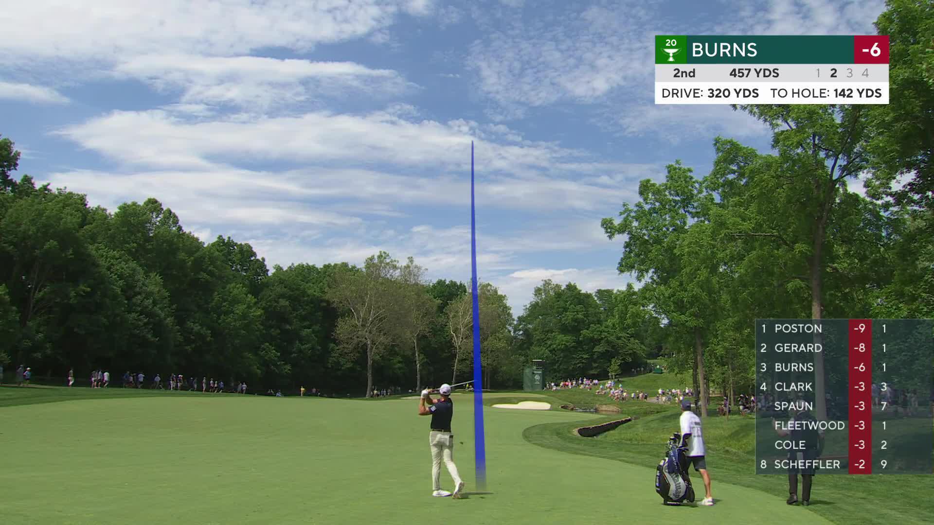 Sam Burns's 145-yard approach sets up birdie on No. 2 at the Memorial