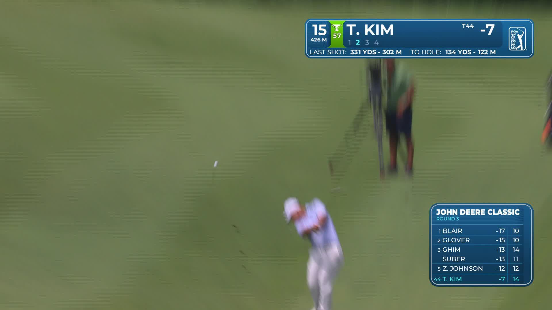 Tom Kim gets up-and-down from 133 yards for birdie on No. 15 at John Deere